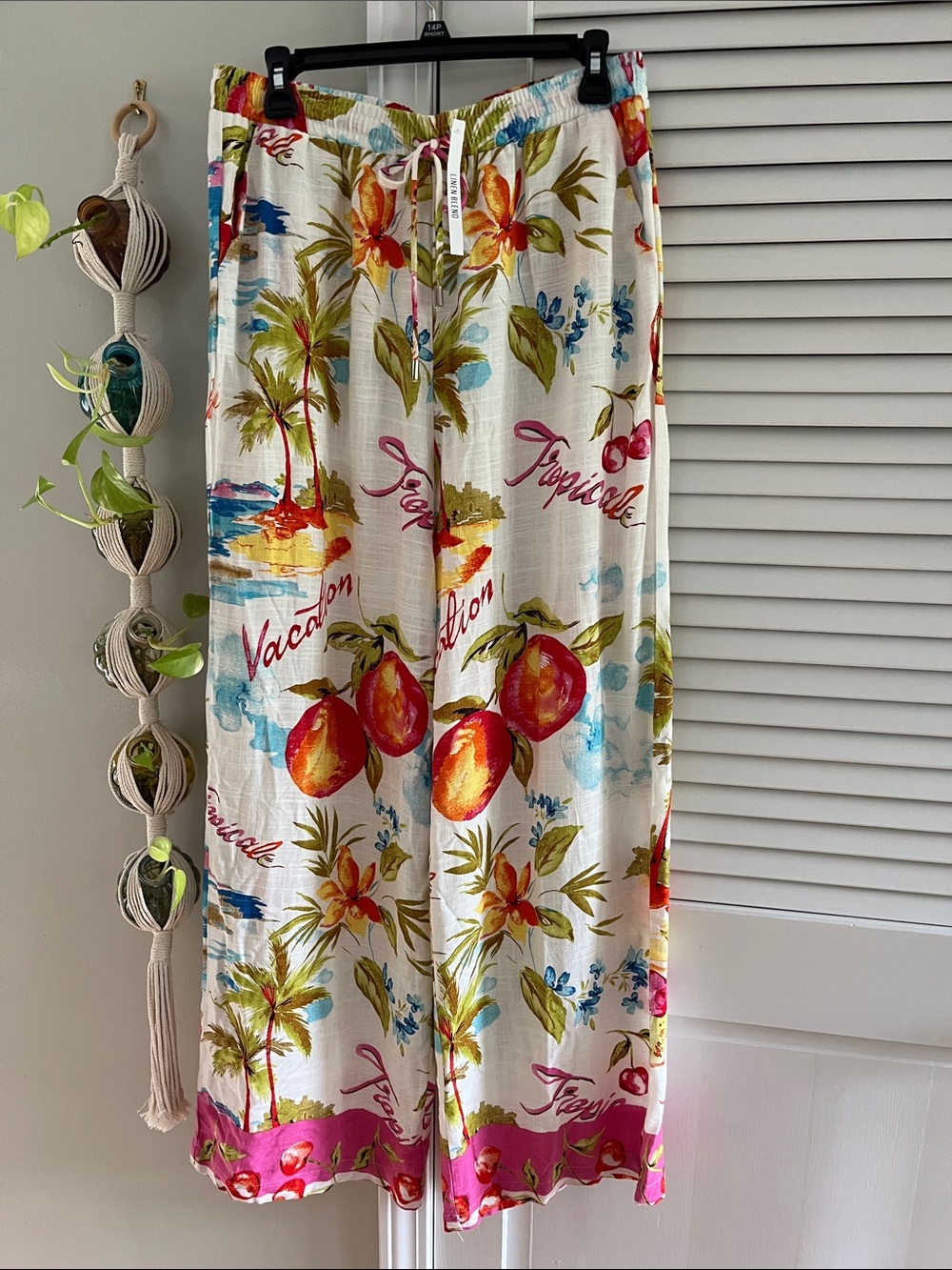 Tropical Fruit-Print Wide Leg Pants - White with Multi Fruit